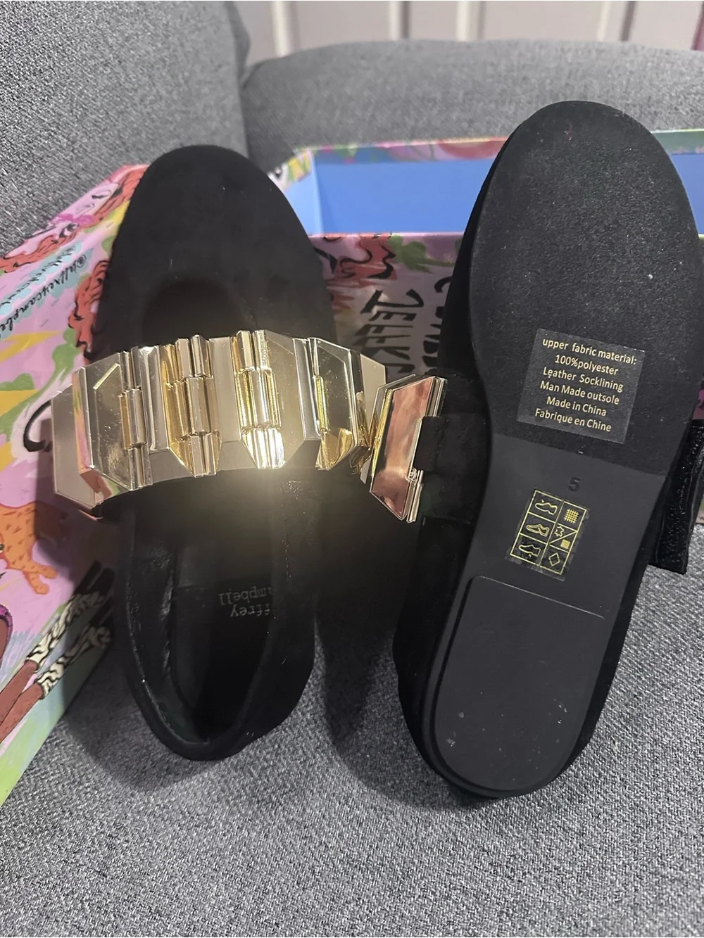 Jeffrey Campbell Rigid Ballet Flat – Black Suede/Gold – New With Box